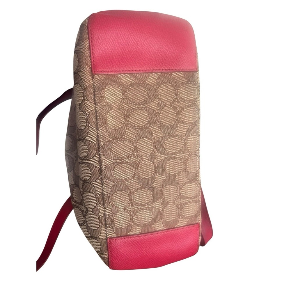 Coach Signature Coated Canvas and Red Leather Trim Purse Tote Gold Hardware - Picture 13 of 16